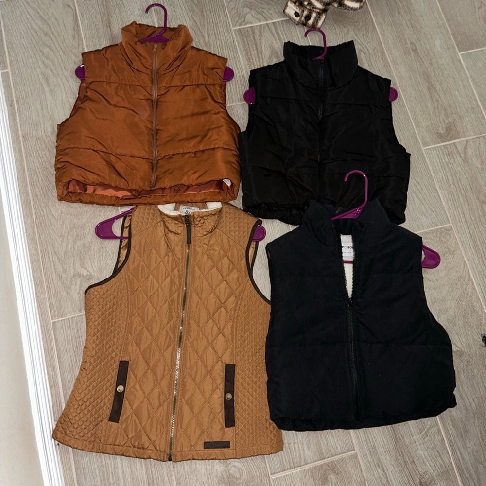 Women's Cropped and Puffer Vests - Black and Tan